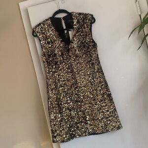 Banana Republic Factory Sequin Sparkle Mini Dress New Years Eve Party Gold Xs
